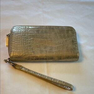 Gold Croc-Embossed Wristlet Wallet